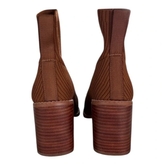 Steven By Steve Madden Nara Sock Booties Camel Brown 7.5 Stacked Block Heel - Picture 4 of 8